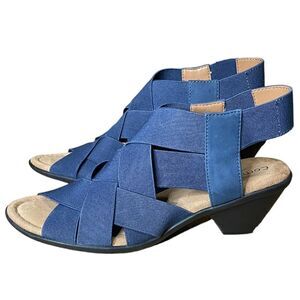Comfortiva Farrow Elastic Suede Woven Block Heel Sandals